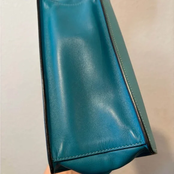 Prada Milano Teal Blue Small Leather Kisslock Opening Crossbody Shoulder Bag - Picture 5 of 10